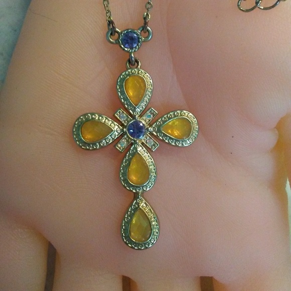 Avon Jewelry - Vintage Citrine & Amethyst Cross Necklace Avon Jewelry - Vintage Citrine & Amethyst Cross Necklace